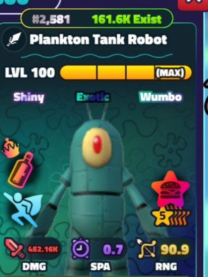 Plankton Tank Robot Crown, Secret Formula,Commander  Power patty 100 lvl SW 5S