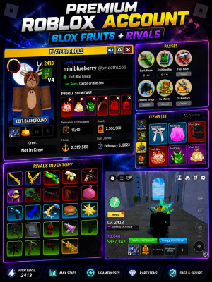 🔥BF + RIVALS: 💛3KEY SKINS🔥BF: 2413 LVL🔑PERM: DRAGON EMPYREAN KITSUNE+13 PERMS FRUIT🔥