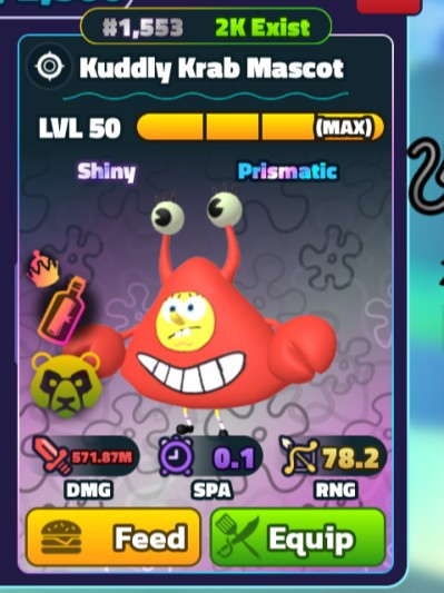 Kuddly krab mascot shiny 50 lvl