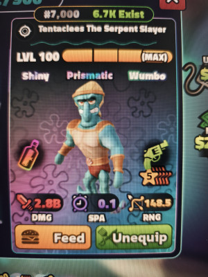 #7,000 Tentaclees The Serpent Slayer  LVL 100  (MAX)  Shiny  Prismatic  Wumbo