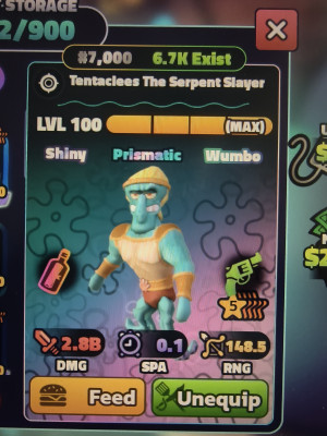 #7,000 Tentaclees The Serpent Slayer  LVL 100  (MAX)  Shiny  Prismatic  Wumbo