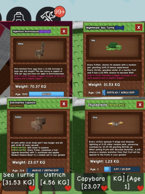 Nightmare Brontosaurus70+Nightmare Sea Turtle+green Ostrich+Everchanted Capybara